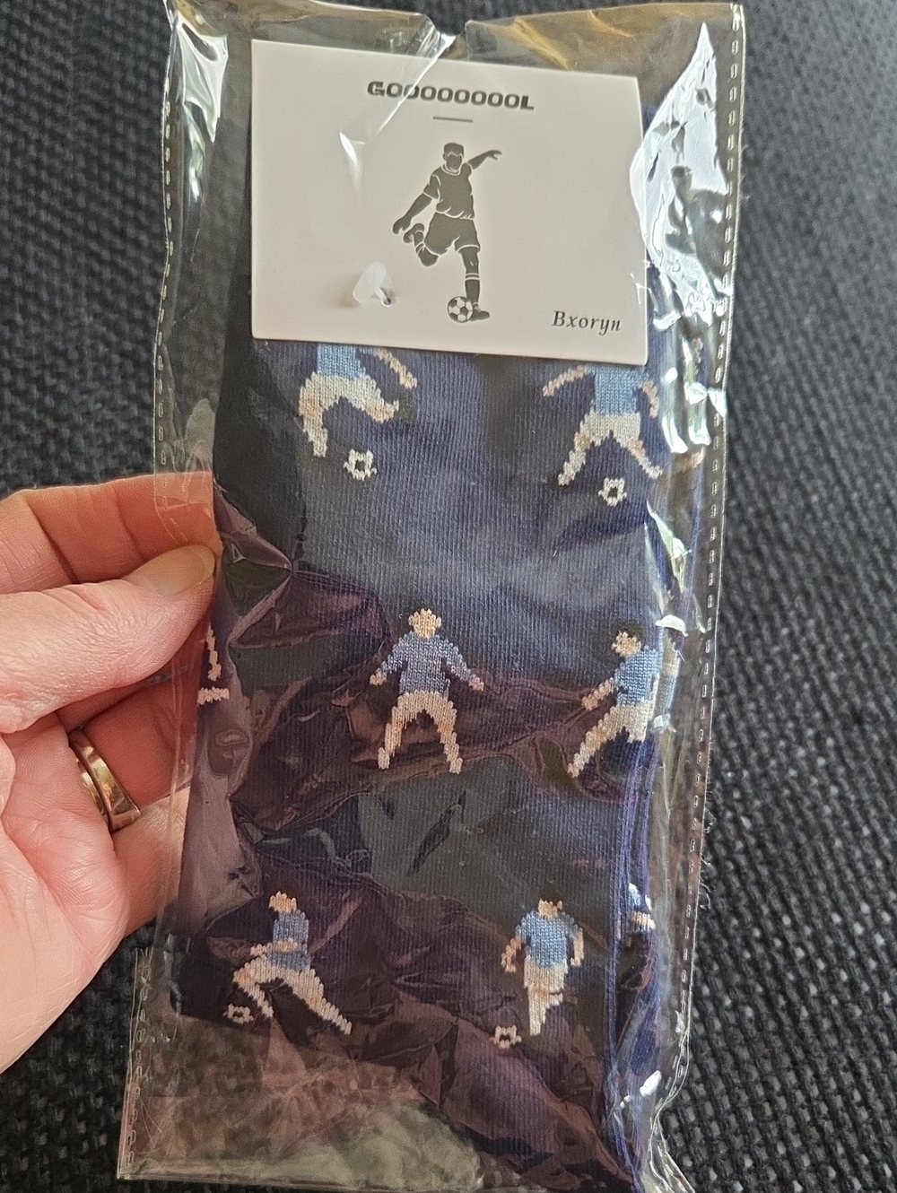 Men’s Navy Soccer Pattern Crew Socks, NIP